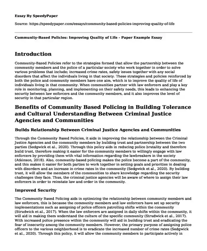 Community-Based Policies: Improving Quality of Life - Paper Example