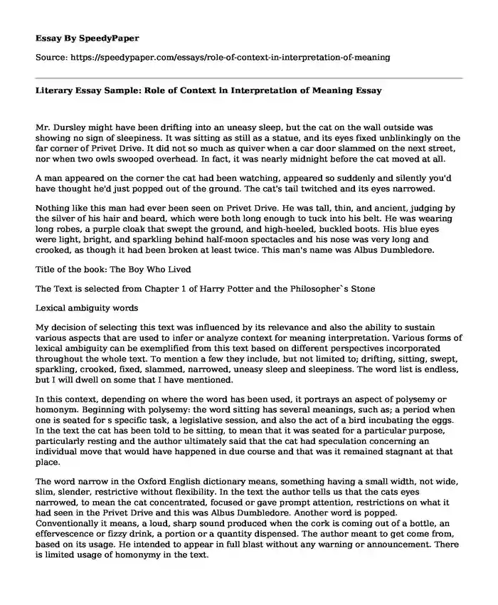 Literary Essay Sample: Role of Context in Interpretation of Meaning