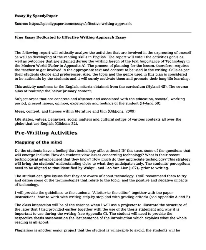 Free Essay Dedicated to Effective Writing Approach