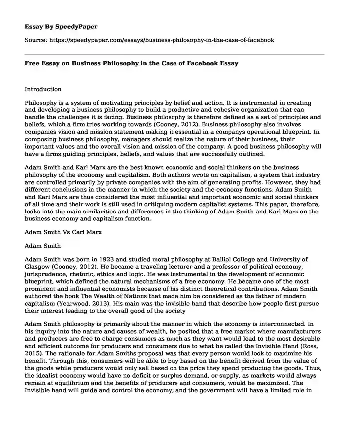 Free Essay on Business Philosophy in the Case of Facebook