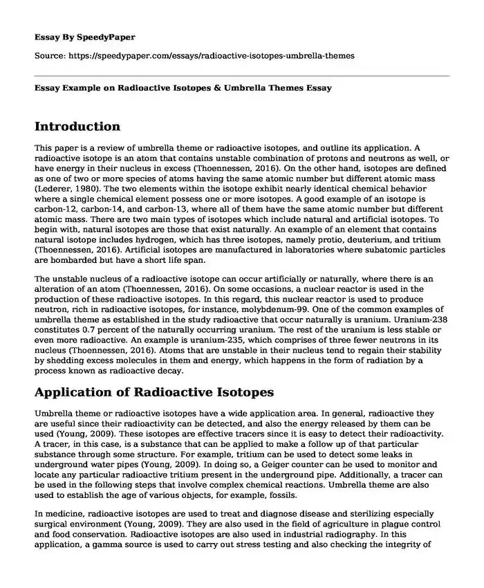 Essay Example on Radioactive Isotopes & Umbrella Themes