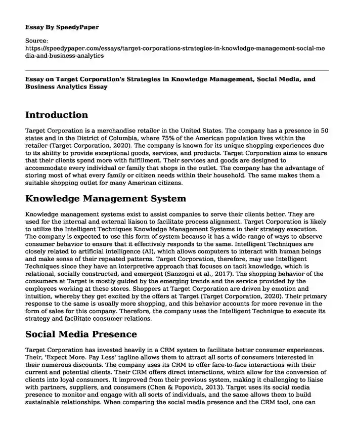 Essay on Target Corporation's Strategies in Knowledge Management, Social Media, and Business Analytics