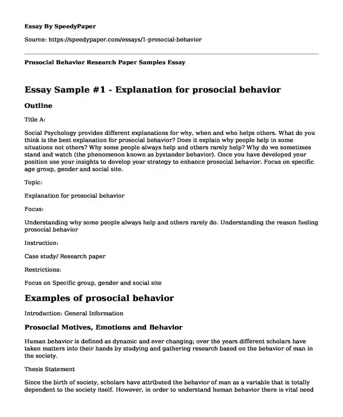 Prosocial Behavior Research Paper Samples