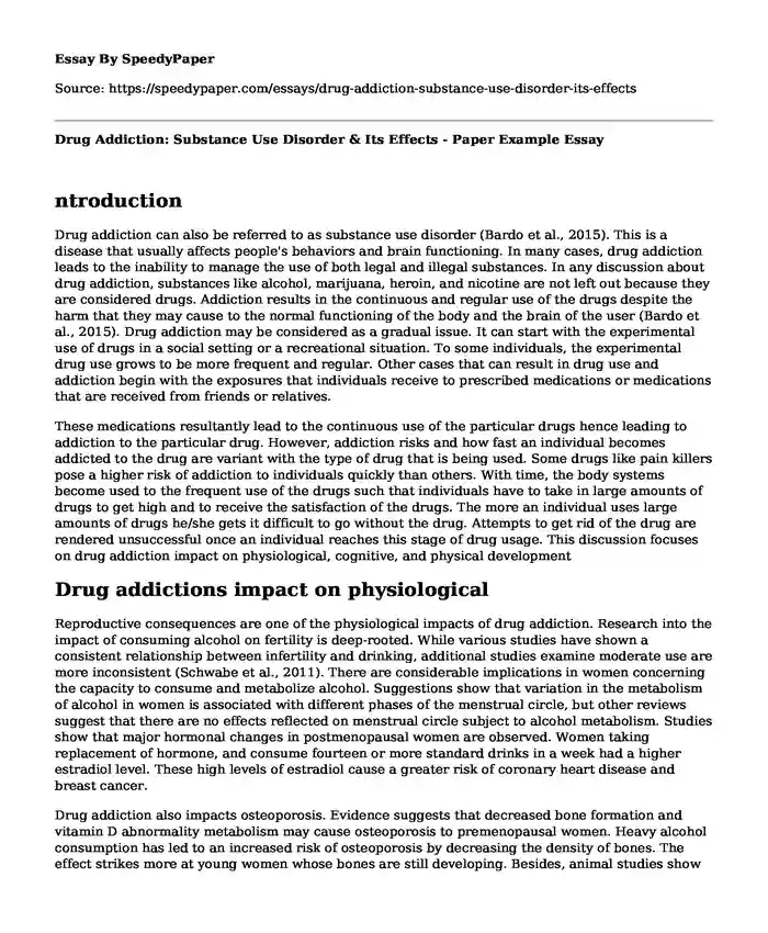 Drug Addiction: Substance Use Disorder & Its Effects - Paper Example