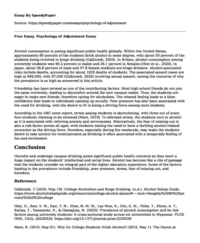 Free Essay. Psychology of Adjustment
