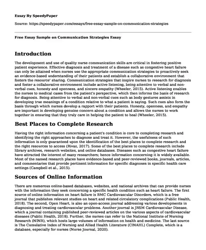 Free Essay Sample on Communication Strategies