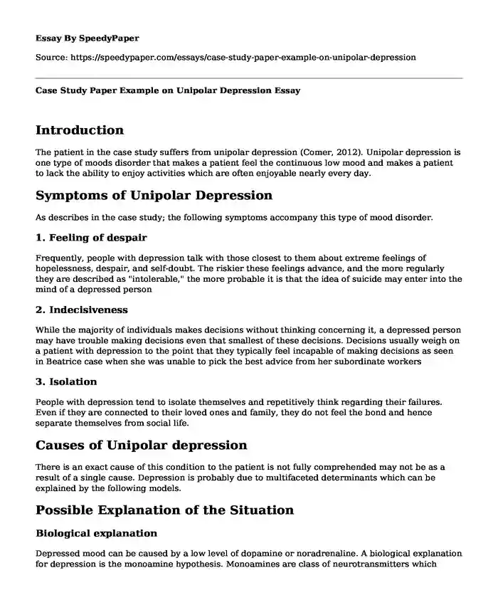 recurrent depression case study