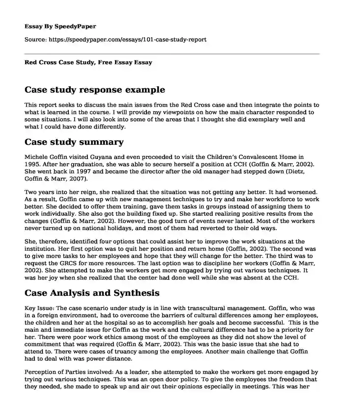 Red Cross Case Study, Free Essay