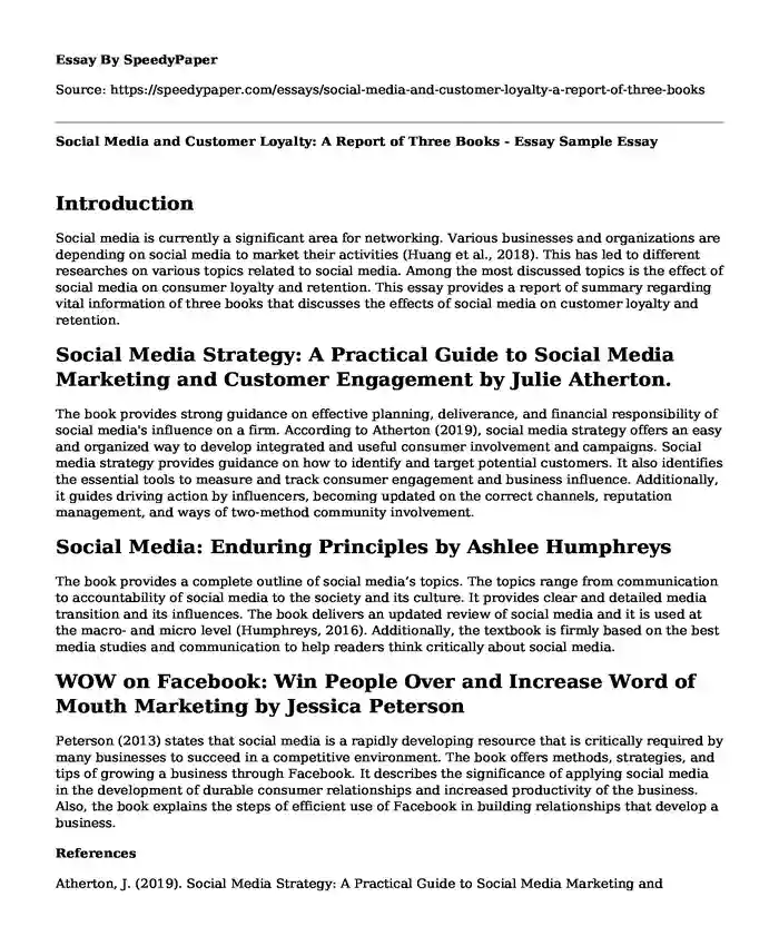 Social Media and Customer Loyalty: A Report of Three Books - Essay Sample