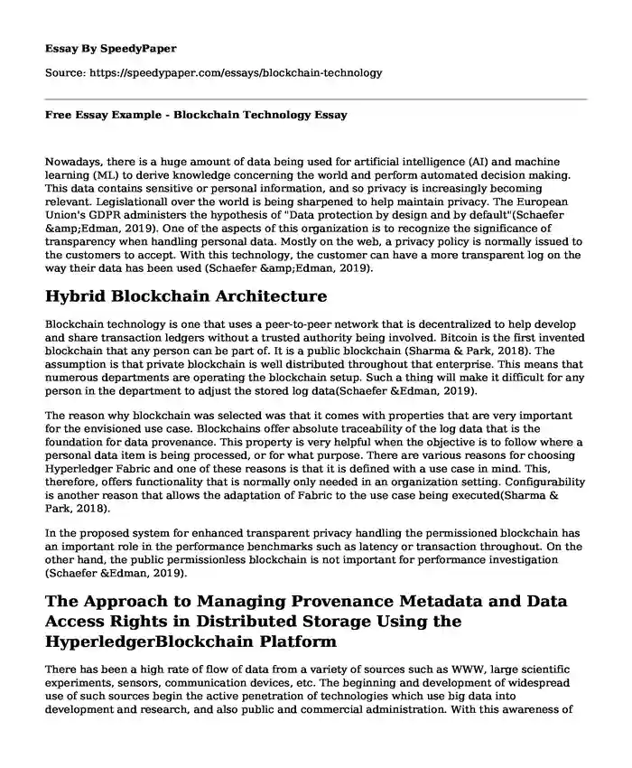 Free Essay Example - Blockchain Technology