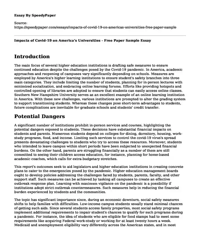 Impacts of Covid-19 on America's Universities - Free Paper Sample