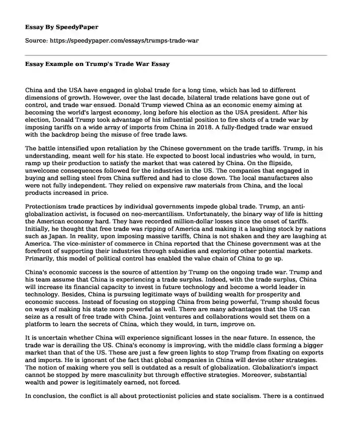 Essay Example on Trump's Trade War