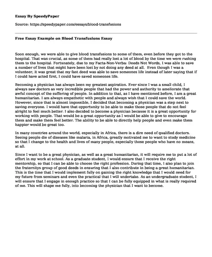 Free Essay Example on Blood Transfusions