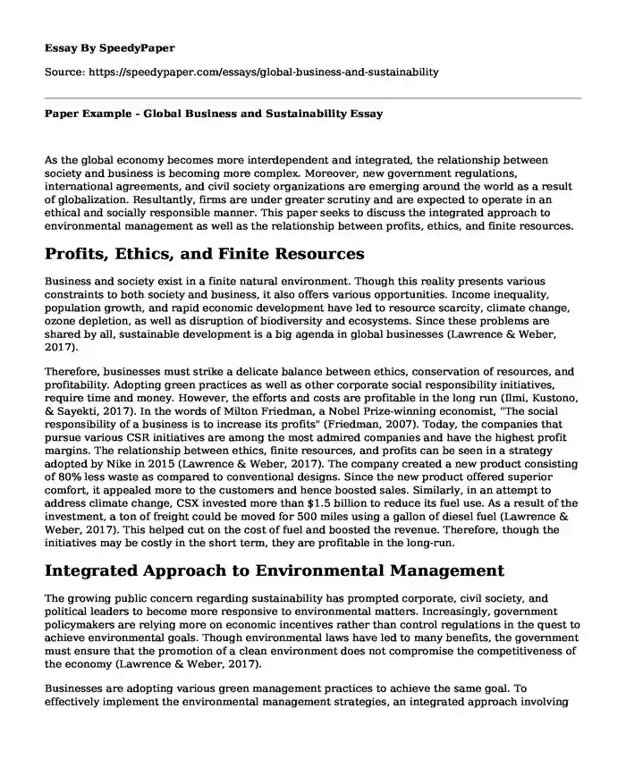 Paper Example - Global Business and Sustainability