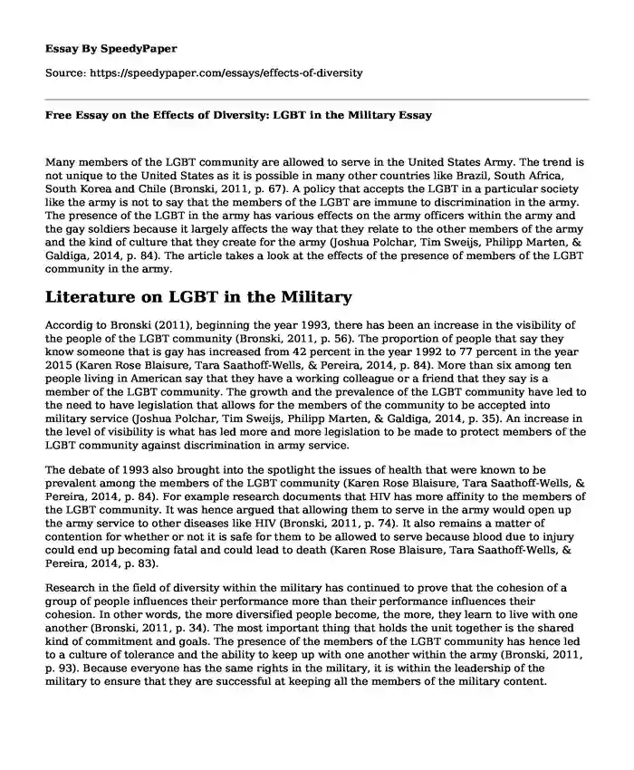 Free Essay on the Effects of Diversity: LGBT in the Military
