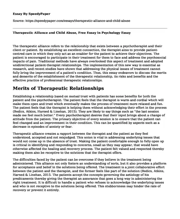 Therapeutic Alliance and Child Abuse, Free Essay in Psychology