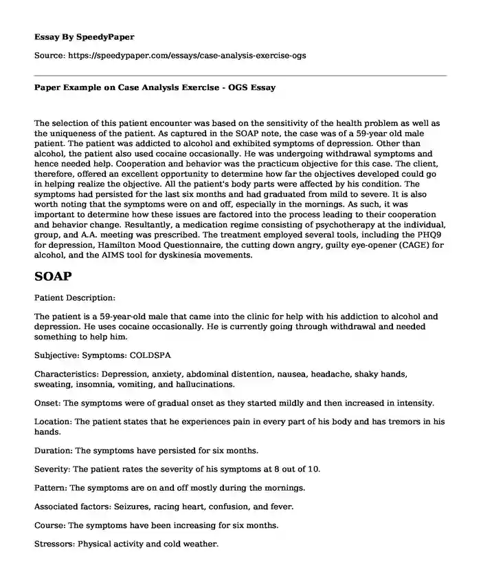 Paper Example on Case Analysis Exercise - OGS