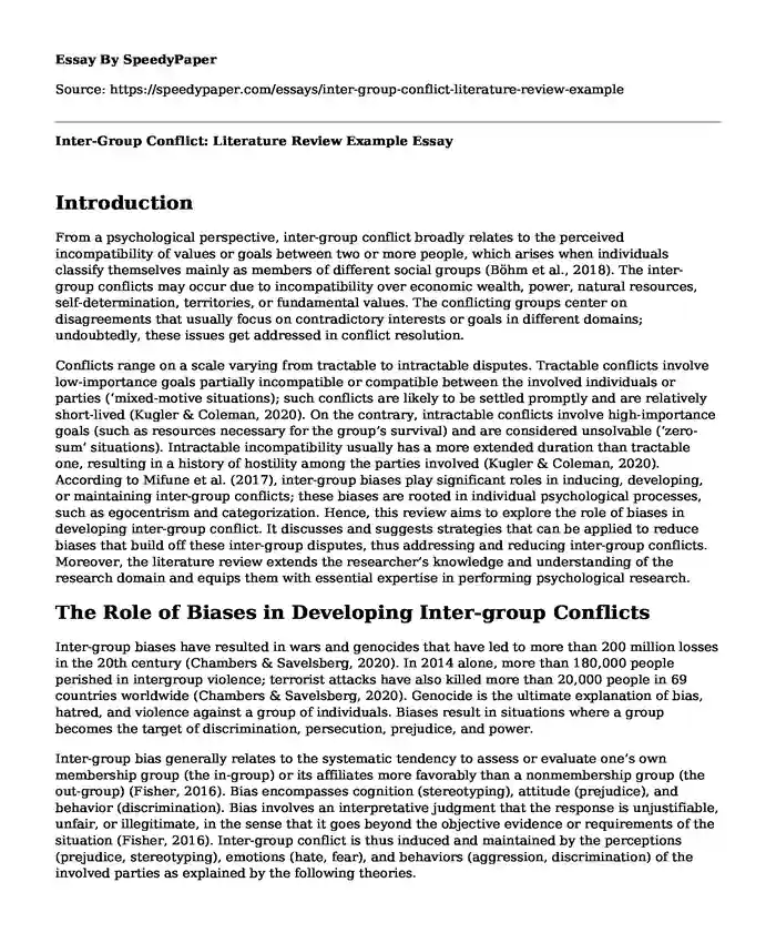 Inter-Group Conflict: Literature Review Example