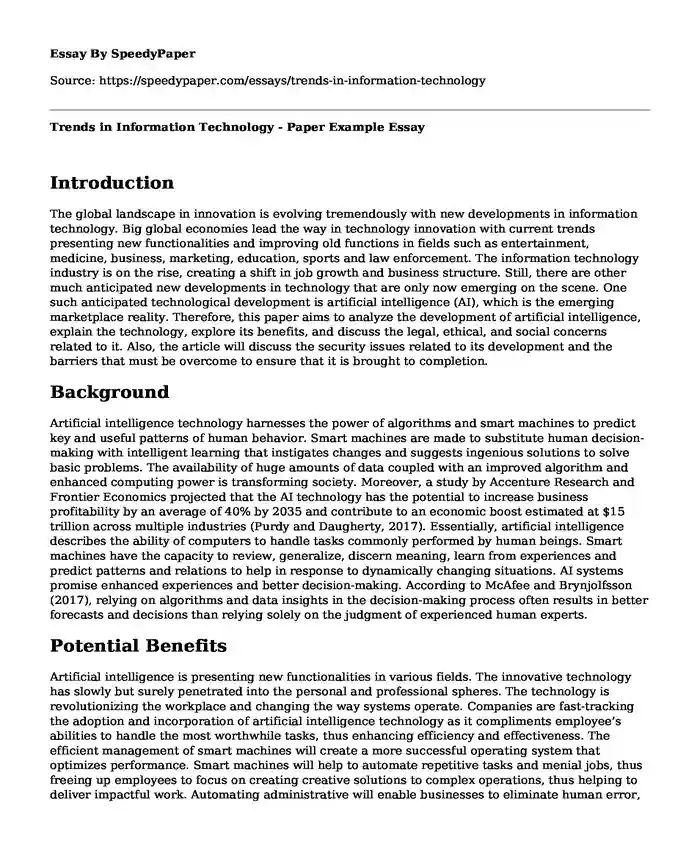 Trends in Information Technology - Paper Example